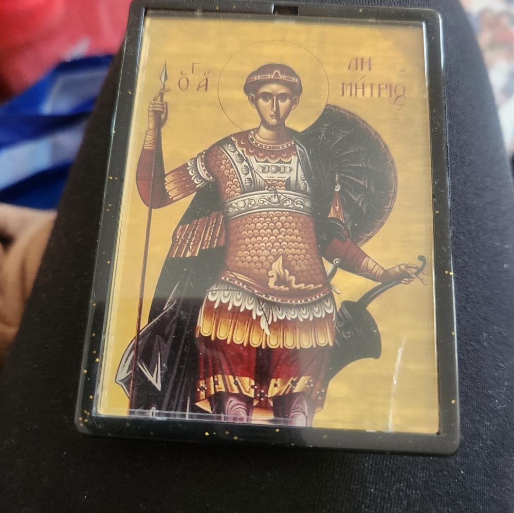 Religious Icon with Gold and Red Accents